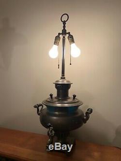 Antique Imperial Russian Heavy Brass Samovar 34 Table Lamp Dated 1870 SUPERB