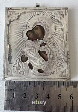 Antique Imperial Russian Icon Sterling Silver Vladimirskaya Mother of God 1866