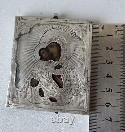 Antique Imperial Russian Icon Sterling Silver Vladimirskaya Mother of God 1866