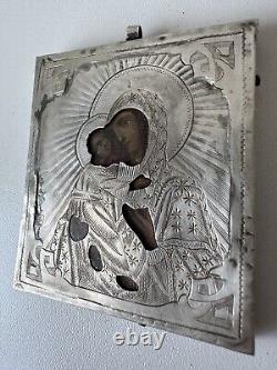 Antique Imperial Russian Icon Sterling Silver Vladimirskaya Mother of God 1866