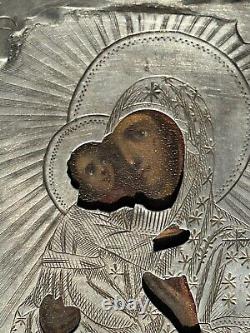 Antique Imperial Russian Icon Sterling Silver Vladimirskaya Mother of God 1866