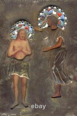 Antique Imperial Russian Icon Sterling Silver the Baptism of the Lord (55700)