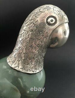 Antique Imperial Russian Jade and 84 Silver Bird Figurine