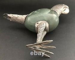Antique Imperial Russian Jade and 84 Silver Bird Figurine