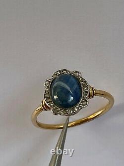 Antique Imperial Russian K. Faberge 18k 72 Gold Diamond Sapphire Ring