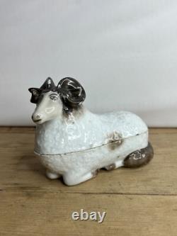Antique Imperial Russian M S Kuznetsov Style Porcelain Ram Butter Dish