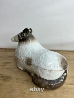 Antique Imperial Russian M S Kuznetsov Style Porcelain Ram Butter Dish