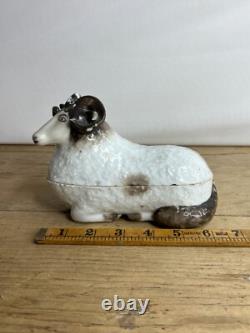 Antique Imperial Russian M S Kuznetsov Style Porcelain Ram Butter Dish