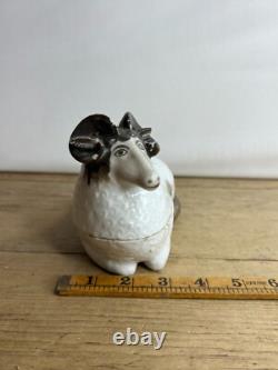Antique Imperial Russian M S Kuznetsov Style Porcelain Ram Butter Dish