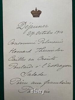 Antique Imperial Russian Menu Romanov Crown Grand Duke Duchess Princess Lieven