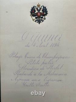 Antique Imperial Russian Menu Tsar Nicholas II Romanov Coat of Arms 1894