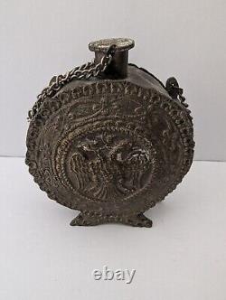 Antique Imperial Russian Metal Flash Powder Whisky Double Headed Eagle