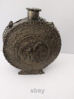 Antique Imperial Russian Metal Flash Powder Whisky Double Headed Eagle