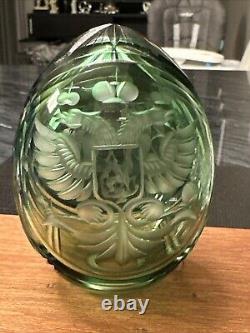 Antique Imperial Russian Nicholas lI Green Cut Crytstal Glass Faberge Egg