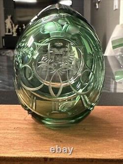 Antique Imperial Russian Nicholas lI Green Cut Crytstal Glass Faberge Egg