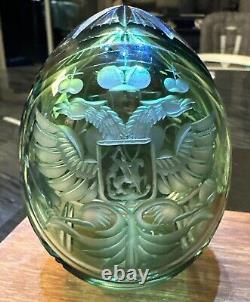 Antique Imperial Russian Nicholas lI Green Cut Crytstal Glass Faberge Egg