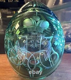 Antique Imperial Russian Nicholas lI Green Cut Crytstal Glass Faberge Egg