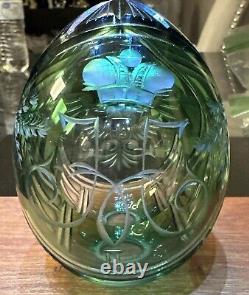 Antique Imperial Russian Nicholas lI Green Cut Crytstal Glass Faberge Egg