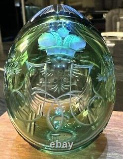 Antique Imperial Russian Nicholas lI Green Cut Crytstal Glass Faberge Egg