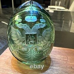 Antique Imperial Russian Nicholas lI Green Cut Crytstal Glass Faberge Egg