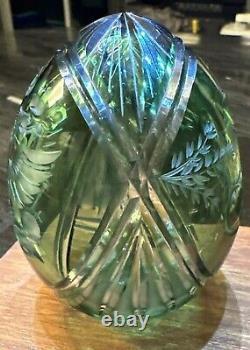 Antique Imperial Russian Nicholas lI Green Cut Crytstal Glass Faberge Egg