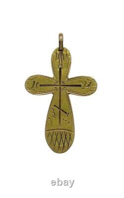 Antique Imperial Russian Orthodox Cross Christian Pendant 1890 Yellow Gold 56