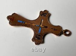 Antique Imperial Russian Orthodox Cross Christian Pendant 1900 Yellow Gold 56