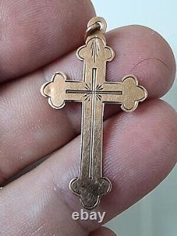 Antique Imperial Russian Orthodox Cross Christian Pendant Yellow Gold 56