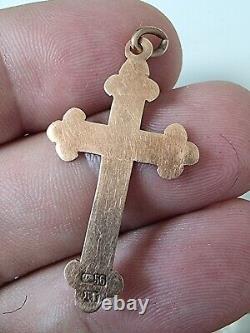 Antique Imperial Russian Orthodox Cross Christian Pendant Yellow Gold 56