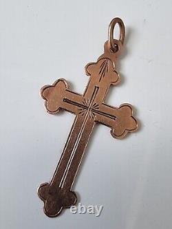 Antique Imperial Russian Orthodox Cross Christian Pendant Yellow Gold 56