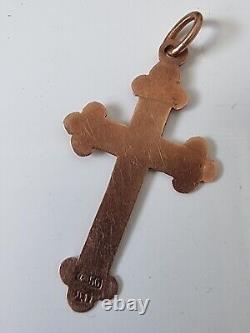 Antique Imperial Russian Orthodox Cross Christian Pendant Yellow Gold 56