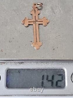 Antique Imperial Russian Orthodox Cross Christian Pendant Yellow Gold 56