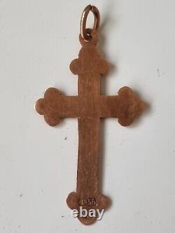 Antique Imperial Russian Orthodox Cross Christian Pendant Yellow Gold 56