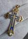 Antique Imperial Russian Orthodox Cross Pendant Gold 56, 3-color Enamel 2.91 g
