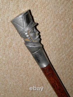 Antique Imperial Russian Palm Wood Walking Stick Hussar Soldier Shako Top 1904