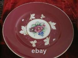 Antique Imperial Russian Porcelain Red Floral Bowl & Plate Set Marked Gardner