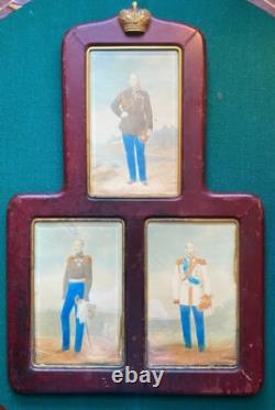 Antique Imperial Russian Presentation Leather Frame Photos Tsar Nicholas Romanov