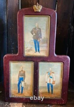 Antique Imperial Russian Presentation Leather Frame Photos Tsar Nicholas Romanov
