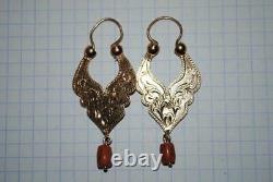 Antique Imperial Russian ROSE Gold 56 14K Jewelry Earrings Natural Coral 5.9 gr