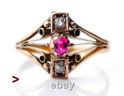 Antique Imperial Russian Ring solid 56 /14K Gold Diamonds Ruby Ø 8US / 2.5 gr