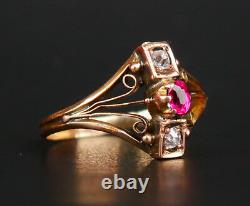 Antique Imperial Russian Ring solid 56 /14K Gold Diamonds Ruby Ø 8US / 2.5 gr