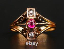 Antique Imperial Russian Ring solid 56 /14K Gold Diamonds Ruby Ø 8US / 2.5 gr