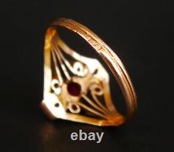 Antique Imperial Russian Ring solid 56 /14K Gold Diamonds Ruby Ø 8US / 2.5 gr