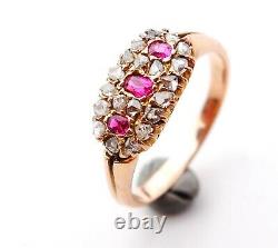 Antique Imperial Russian Ring solid 56 /14K Gold Diamonds Ruby Ø US 5.5 / 3 gr