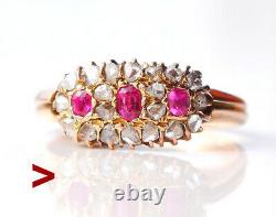 Antique Imperial Russian Ring solid 56 /14K Gold Diamonds Ruby Ø US 5.5 / 3 gr