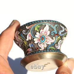 Antique Imperial Russian Shaded Cloisonne 875 Silver Enamel Salt Dish Bowl