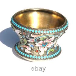 Antique Imperial Russian Shaded Cloisonne 875 Silver Enamel Salt Dish Bowl