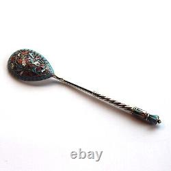 Antique Imperial Russian Shaded Cloisonne 875 Silver Enamel Spoon