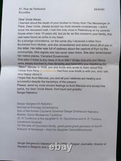 Antique Imperial Russian Signed Letter Journalist Sergei Nabokov Count Ignatieff