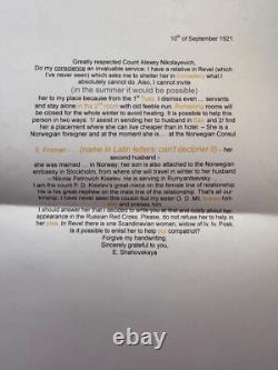 Antique Imperial Russian Signed Letter Princess Shakhovskaya Count Ignatieff